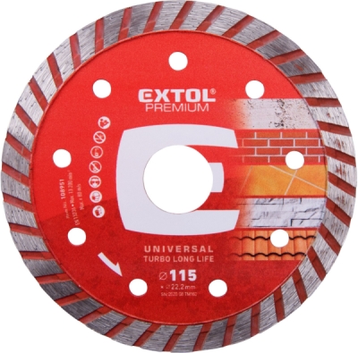 Kotouč diamantový řezný, turbo Long Life - suché i mokré řezání, 115x22,2x2,3mm EXTOL PREMIUM