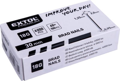 Hřebík nastřelovací, 6000ks, 30mm, 18G, typ F, hlava 2mm, 1,25x0,95mm EXTOL PREMIUM