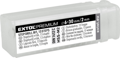 Vrták stupňovitý, ⌀6-30mm, HSS-M2 EXTOL PREMIUM