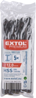 Vrták na kov EXTOL PREMIUM 5ks, 12mm