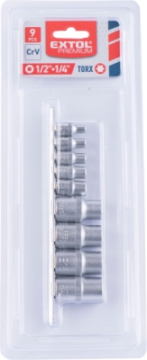 Sada hlavic 1/4", 1/2" TORX EXTOL PREMIUM 9ks