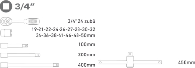 Sada nářadí 3/4" EXTOL PREMIUM 22ks