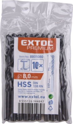 Vrták na kov EXTOL PREMIUM 10ks, 8,0mm