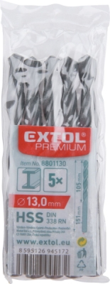 Vrták na kov EXTOL PREMIUM 5ks, 13mm