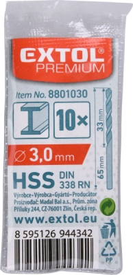 Vrták na kov EXTOL PREMIUM 10ks, 3,0mm