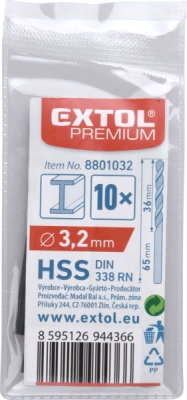 Vrták na kov EXTOL PREMIUM 10ks, 3,2mm