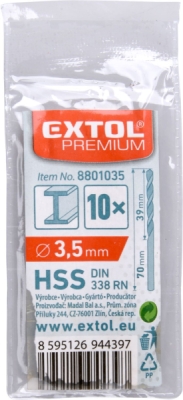 Vrták na kov EXTOL PREMIUM 10ks, 3,5mm
