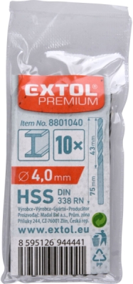 Vrták na kov EXTOL PREMIUM 10ks, 4,0mm