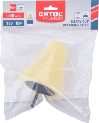 Kužel leštící pěnový, T80, žlutý, ⌀80mm, stopka 6mm EXTOL PREMIUM