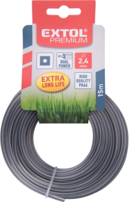 Žací struna do sekačky s jádrem, čtvercový profil, 2,4mm, 15m, PA66 EXTOL PREMIUM