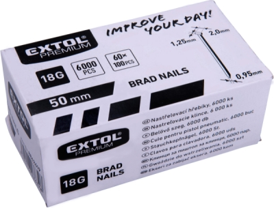 Hřebík nastřelovací, 6000ks, 50mm, 18G, typ F, hlava 2mm, 1,25x0,95mm EXTOL PREMIUM