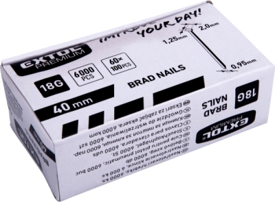 Hřebík nastřelovací, 6000ks, 40mm, 18G, typ F, hlava 2mm, 1,25x0,95mm EXTOL PREMIUM