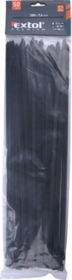Pásky stahovací na kabely černé, 380x7,6mm, 50ks, nylon PA66 EXTOL PREMIUM