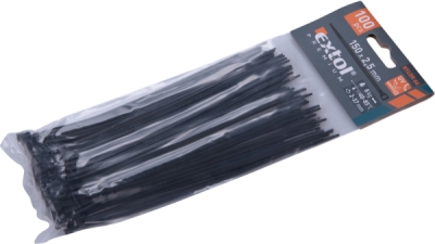 Pásky stahovací na kabely černé, 150x2,5mm, 100ks, nylon PA66 EXTOL PREMIUM