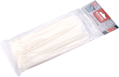 Pásky stahovací na kabely EXTRA, bílé, 205x3,6mm, 100ks, nylon PA66 EXTOL PREMIUM