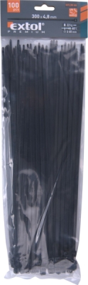 Pásky stahovací na kabely černé, 300x4,8mm, 100ks, nylon PA66 EXTOL PREMIUM