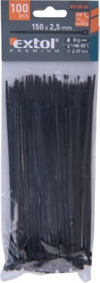 Pásky stahovací na kabely černé, 150x2,5mm, 100ks, nylon PA66 EXTOL PREMIUM
