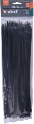 Pásky stahovací na kabely černé, 280x3,6mm, 100ks, nylon PA66 EXTOL PREMIUM