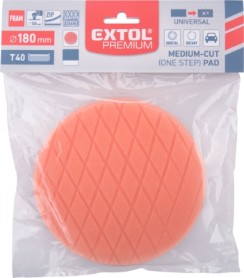 Kotouč leštící pěnový, diamantový vzor, T40, oranžový, ⌀180x35mm, zapuštěný suchý zip ⌀150mm EXTOL PREMIUM