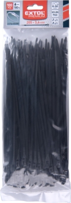 Pásky stahovací na kabely EXTRA, černé, 200x3,6mm, 100ks, nylon PA66 EXTOL PREMIUM