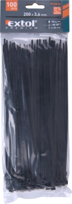 Pásky stahovací na kabely černé, 200x3,6mm, 100ks, nylon PA66 EXTOL PREMIUM