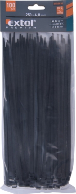 Pásky stahovací na kabely černé, 250x4,8mm, 100ks, nylon PA66 EXTOL PREMIUM