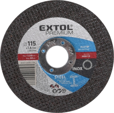Kotouč řezný na ocel/nerez, ⌀115x1,6x22,2mm EXTOL PREMIUM