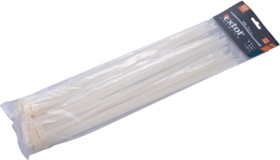 Pásky stahovací na kabely bílé, 380x7,6mm, 50ks, nylon PA66 EXTOL PREMIUM