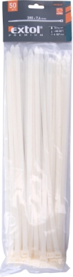 Pásky stahovací na kabely bílé, 380x7,6mm, 50ks, nylon PA66 EXTOL PREMIUM