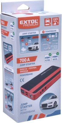 Jump startér, 700A, pro naftové a benzínové motory, powerbanka 5V, 19V EXTOL PREMIUM