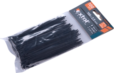 Pásky stahovací na kabely černé, 100x2,5mm, 100ks, nylon PA66 EXTOL PREMIUM