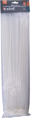Pásky stahovací na kabely bílé, 400x4,8mm, 100ks, nylon PA66 EXTOL PREMIUM