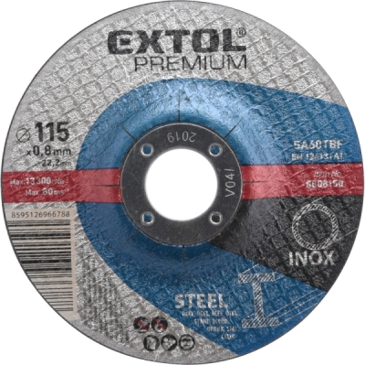 Kotouč řezný na ocel/nerez, ⌀115x0,8x22,2mm EXTOL PREMIUM