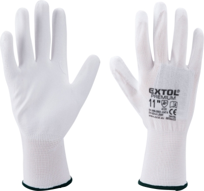 Rukavice z polyesteru polomáčené v PU, bílé, velikost 10" EXTOL PREMIUM