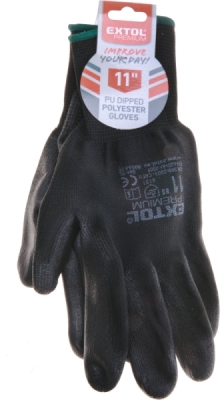 Rukavice z polyesteru polomáčené v PU, černé, velikost 11" EXTOL PREMIUM
