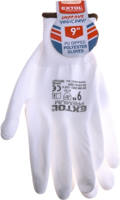 Rukavice z polyesteru polomáčené v PU, bílé, velikost 9" EXTOL PREMIUM