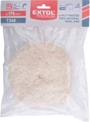 Kotouč leštící vlněný, T240, ⌀190mm, 4ply 100% vlna, suchý zip ⌀150mm EXTOL PREMIUM