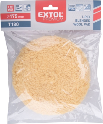 Kotouč leštící vlněný, žlutý, T180, ⌀190mm, 1ply vlna 50/50, suchý zip ⌀150mm EXTOL PREMIUM