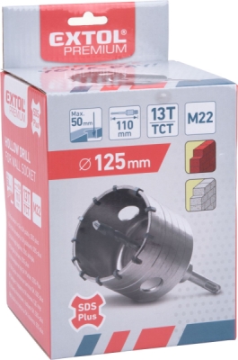 Vrták SDS PLUS do zdiva korunkový, ⌀125mm x 110mm, M22 EXTOL PREMIUM