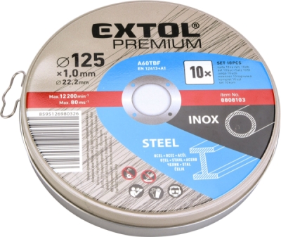 Kotouč řezný na ocel/nerez, 10ks, ⌀125x1,0x22,2mm EXTOL PREMIUM