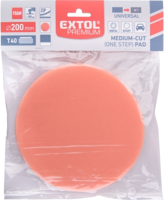 Kotouč leštící pěnový, T40, oranžový, ⌀200x30mm, suchý zip ⌀180mm EXTOL PREMIUM