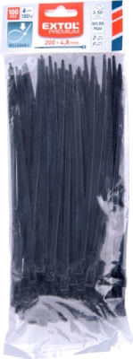 Pásky stahovací černé, rozpojitelné, 200x4,8mm, 100ks, nylon PA66 EXTOL PREMIUM