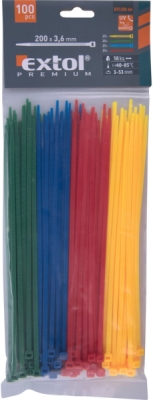 Pásky stahovací barevné, 200x3,6mm, 100ks, 4 barvy, nylon PA66 EXTOL PREMIUM