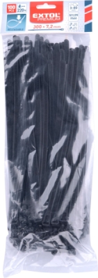 Pásky stahovací černé, rozpojitelné, 300x7,2mm, 100ks, nylon PA66 EXTOL PREMIUM