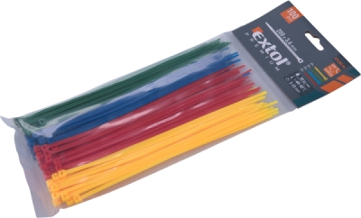 Pásky stahovací barevné, 200x3,6mm, 100ks, 4 barvy, nylon PA66 EXTOL PREMIUM