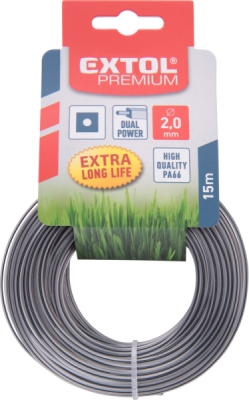 Žací struna do sekačky s jádrem, čtvercový profil, 2mm, 15m EXTOL PREMIUM