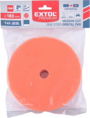 Kotouč leštící pěnový, orbitální, T40, oranžový, ⌀180x25mm, suchý zip ⌀152mm EXTOL PREMIUM
