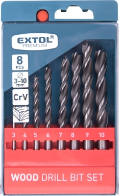 Vrtáky do dřeva, sada 8ks, ⌀3-10mm, CrV EXTOL PREMIUM