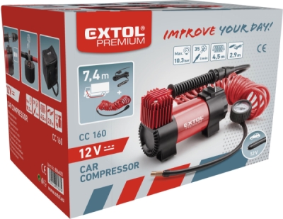 Kompresor auto v tašce s příslušenstvím EXTOL Premium 12V, 10,3bar