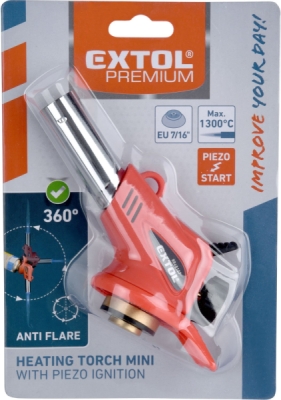 Hořák MINI s piezo zapalovačem a předehřevem plynu na kartuše s EU závitem 7/16" EXTOL PREMIUM
